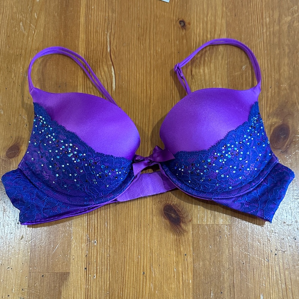 Victoria's Secret Purple and Blue Embellished Bra Push -Up